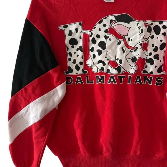 Vintage Disney 101 Dalmatians Colorblock Crewneck Sweatshirt Red Black White - Picture 4 of 5